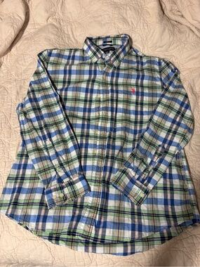 U.S. Polo Assn. Blue, Green & White Plaid Button-Down Shirt